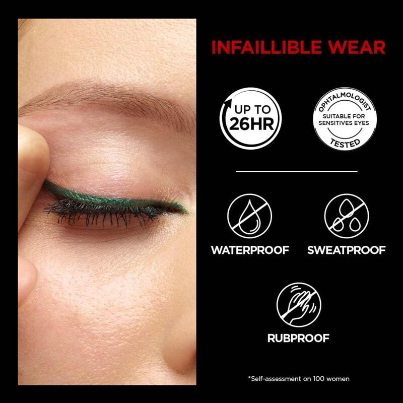 لوريال باريس قلم تحديد عيون جل اوتوماتيك انفاليبل جريب يدوم 36 ساعة من لوريال باريس، شبه دائم، اسود كثيف