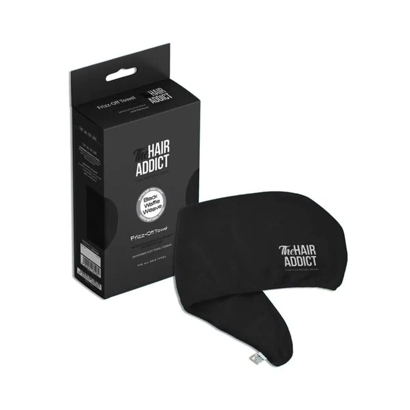 hair addict frizz off towel black waffle weave medium