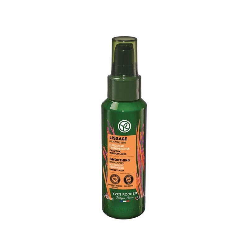 yves rocher smoothing fluid  heat protective with rice peptides for unruly hair