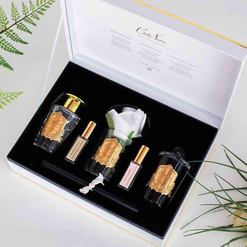 cote noire home diffuser gift pack blonde vanilla white box with gold badge