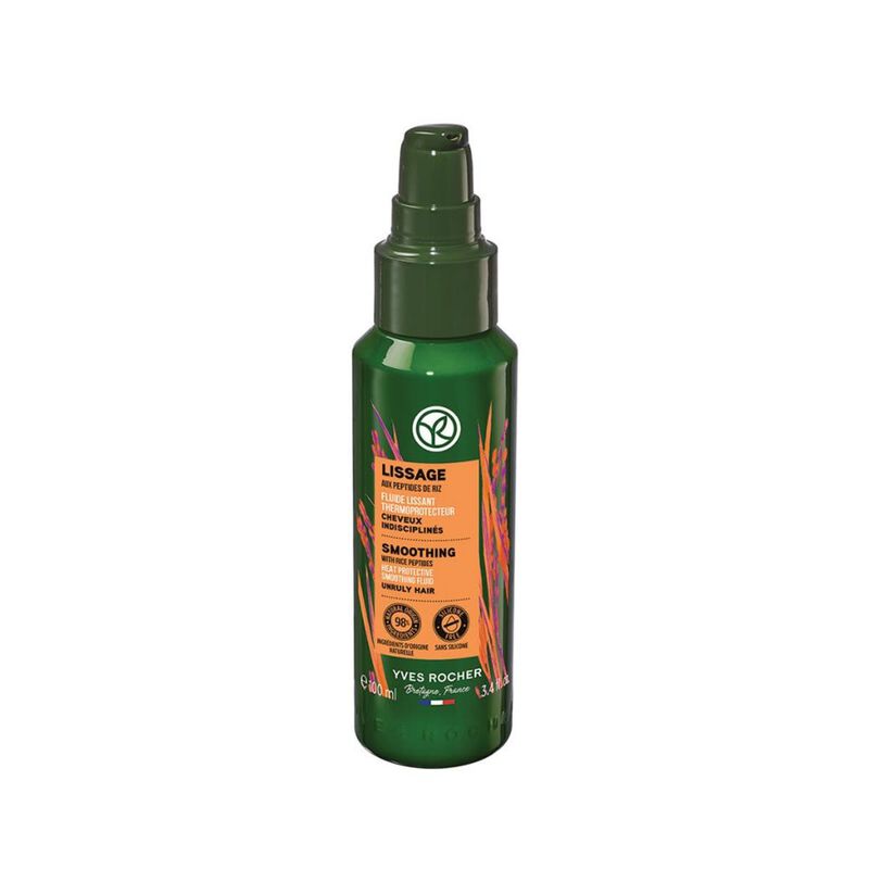 yves rocher smoothing fluid  heat protective with rice peptides for unruly hair