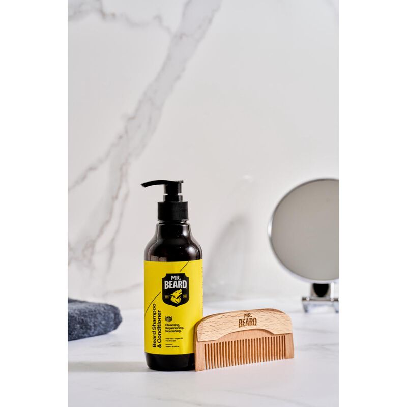 mr beard fresh beard duo (shampoo 300ml + wooden comb)