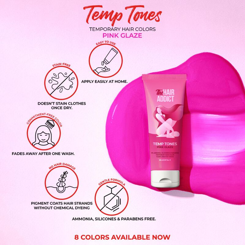 The Hair Addict Temp Tones – Pink Glaze 88 ml hair addict the hair addict temp tones – pink glaze 88 ml