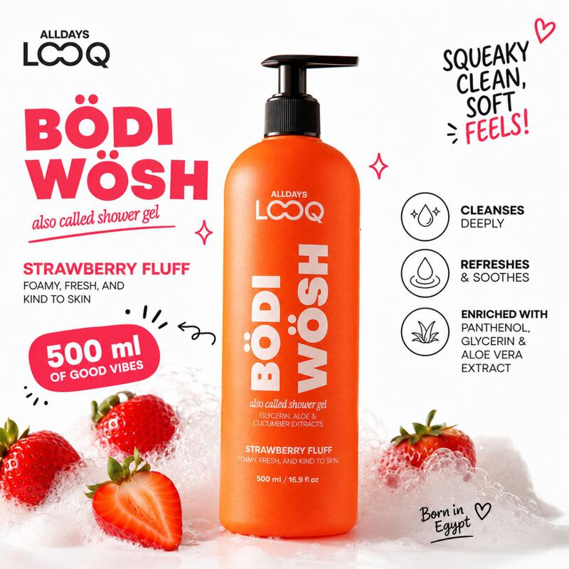 looq bodi wosh strawberry fluff body wash 500ml