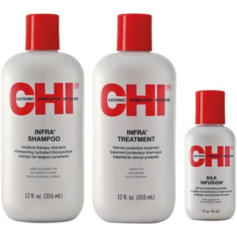 chi kit infra ( shampoo 355 ml  treatment 355 ml  silk in 59 ml )