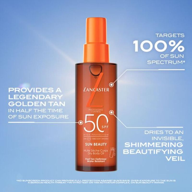 lancaster sun beauty fast tan optimizer satin dry oil spf50