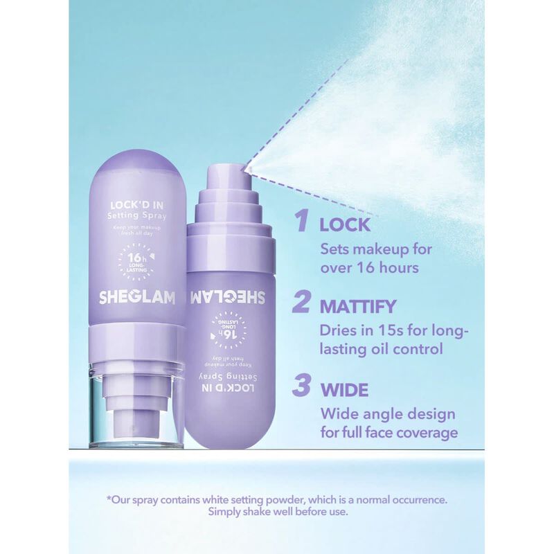 sheglam sheglam lock'd in setting spray mattifying effect white