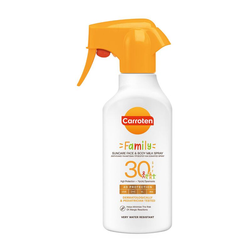 carroten كاروتين عناية شمسية عائلية بخاخ حليب للوجه والجسم spf 30  270 مل