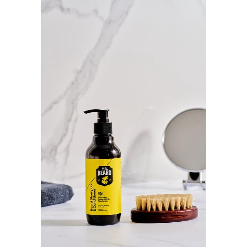 mr beard beard care bundle (beard shampoo & conditioner + brush)