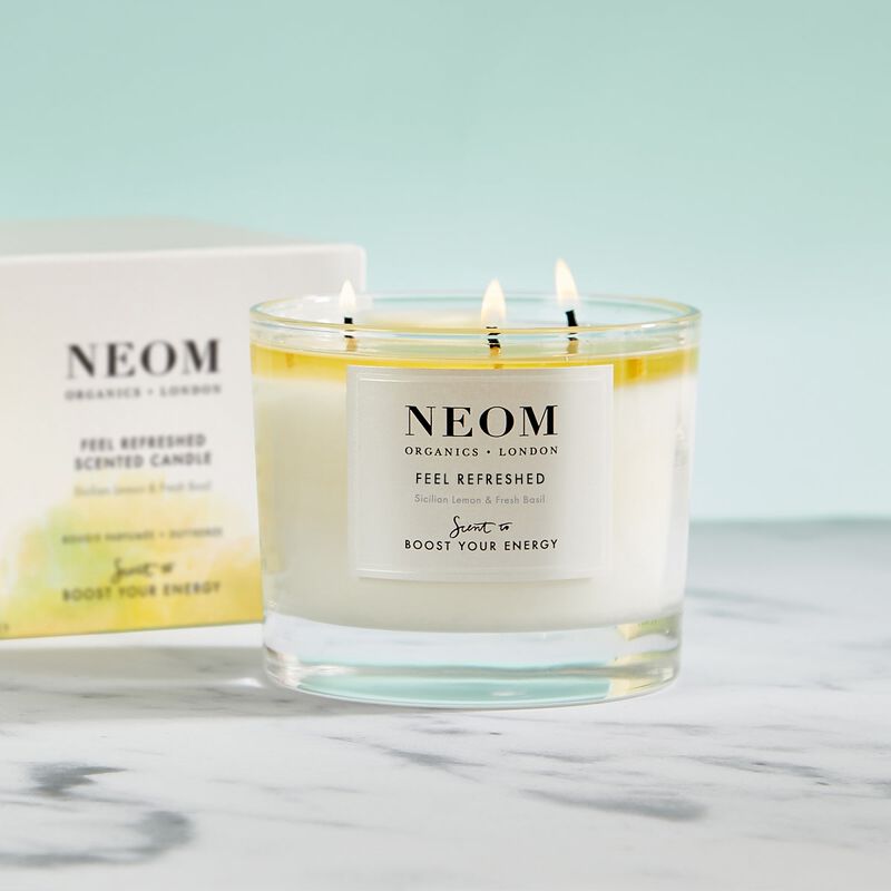 neom organics scented candle 3 wicks feel refreshed