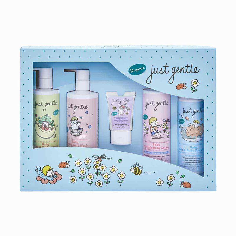 جاست جنتل طقم هدية يضم منتجات عضوية مناسبة للمواليد الجدد
