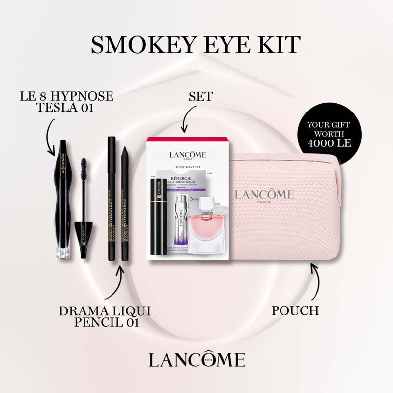 لانكوم le 8 hypnose tesla + drama liqui pencil 01 + set + pouch