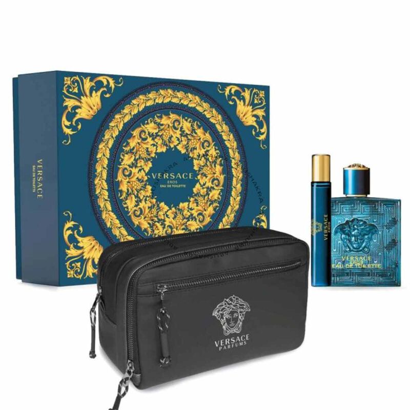 versace versace eros man eau de toilette 100ml + 10ml + versace trousse  gift set for men