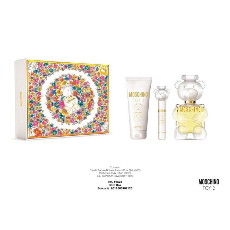 moschino toy 2 eau de parfum 100 ml + 1 tube perfumed body lotion 100 ml + eau de parfum travel spray 10 ml
