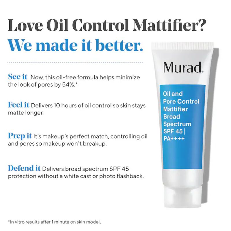 Oil and Pore Control Mattifier Broad Spectrum SPF 45 murad oil and pore control mattifier broad spectrum spf 45