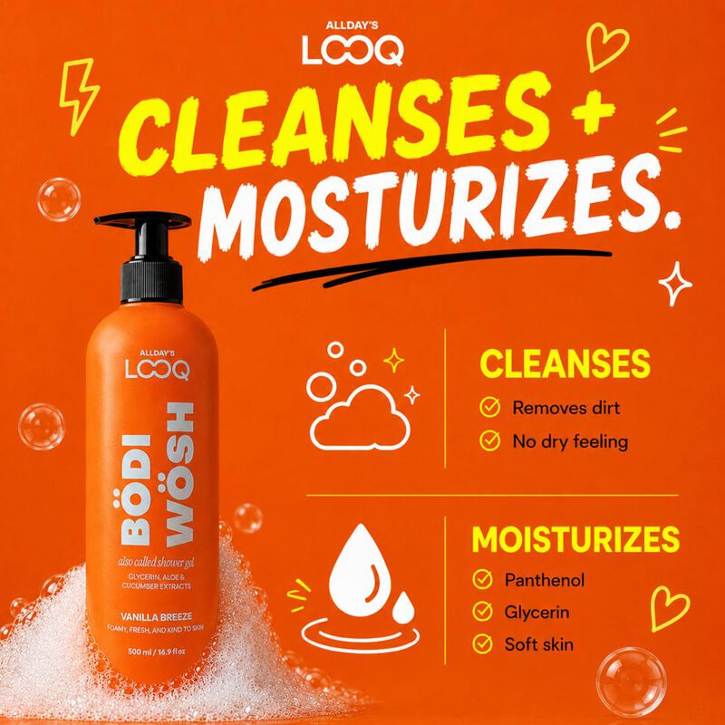 looq bodi wosh vanilla breeze body wash 500ml