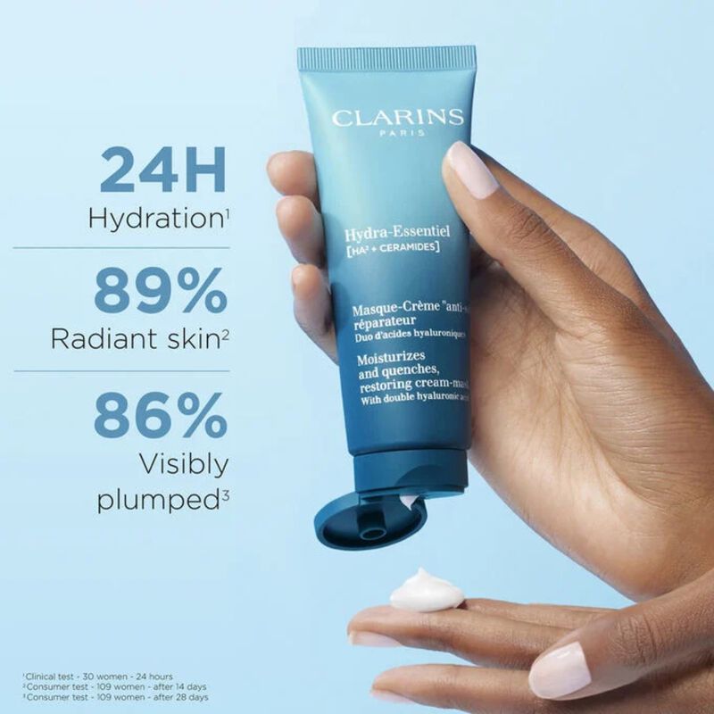 clarins hydraessentiel mask with hyaluronic acid  nourishing + hydrating face mask 75ml